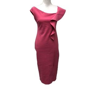Chiara Boni Sheath Dress Womens 44 US 8 Pink Midi Slit Ruffle Party Wedding